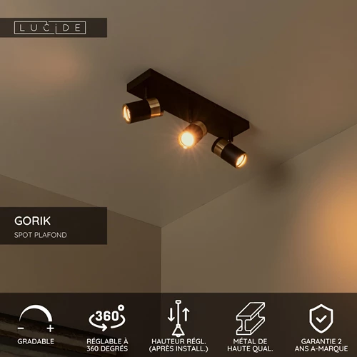 Lucide GORIK - Spot plafond - 3xGU10 - Noir - USP